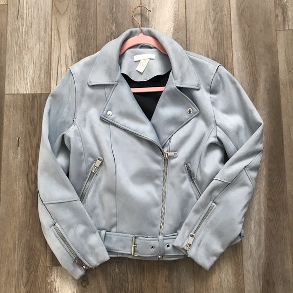 H&M Jackets & Blazers - 3/30$ -H&m faux suede biker jacket in baby blue grey